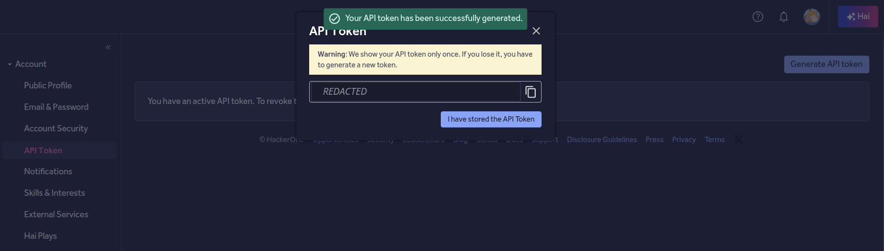 Generating a new API token